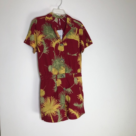 FREE PEOPLE Maroon Combo Malibu Tropical Print Romper Jumpsuit Sz XS - Picture 10 of 16